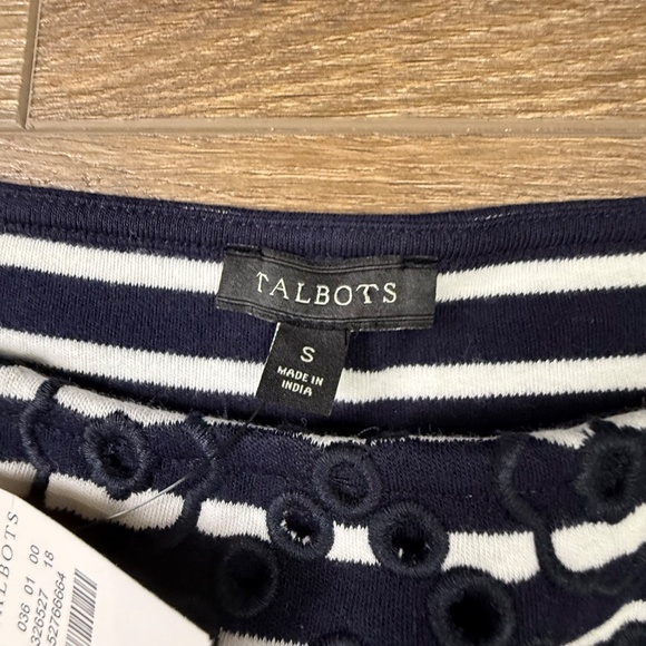 Talbots Women's Embroidered Yoke Shift Dress, Navy/White Stripe, NWT Size S - Picture 8 of 9